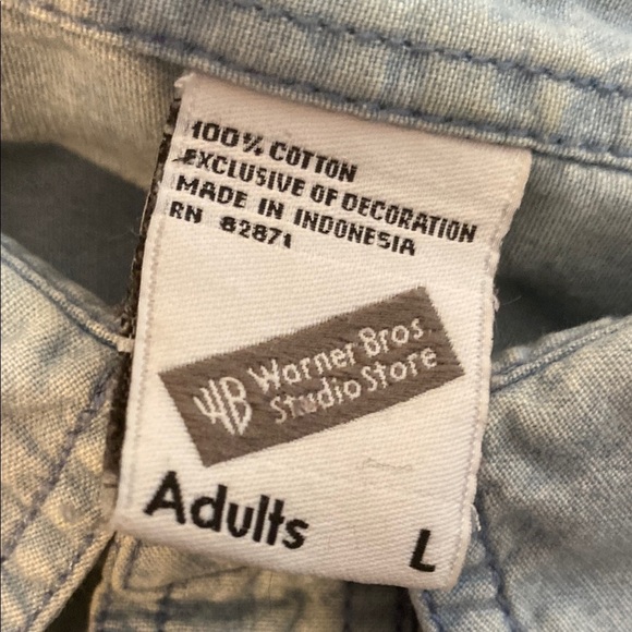 Warner Bros Studio Blue Casual Button Down Shirt Embroidered & Effortless - Picture 9 of 11